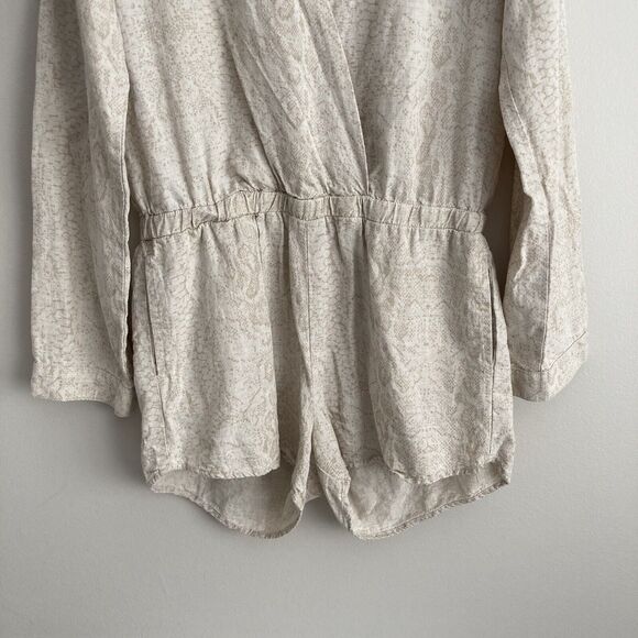 Cloth and Stone Anthropologie Romper Size Small Neutral Snake Print Linen Blend - Picture 5 of 11